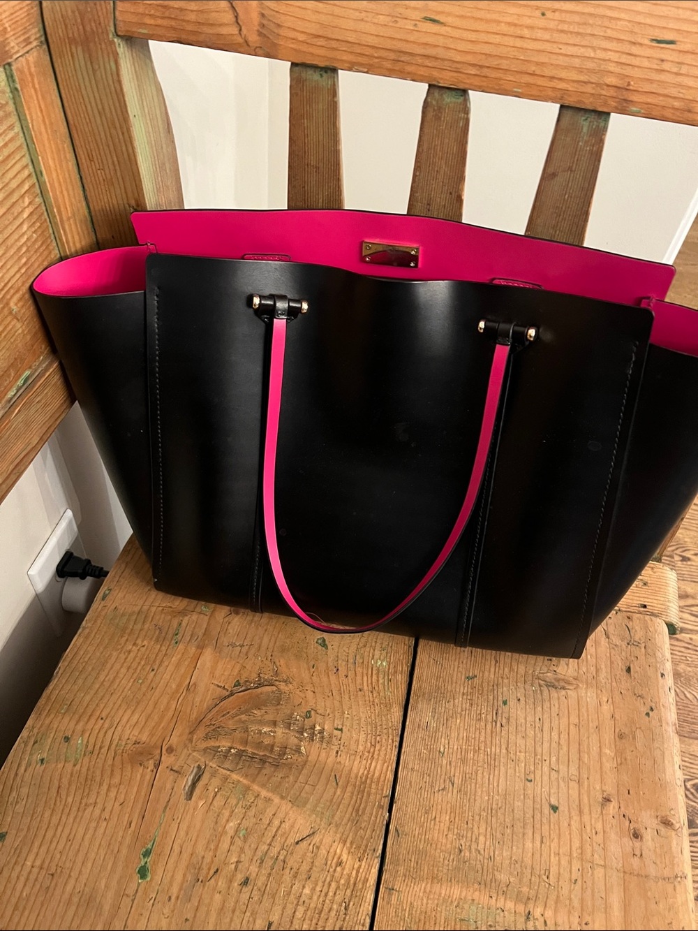 kate spade Black Tote with Pink Trim and Handles - Picture 2 of 10